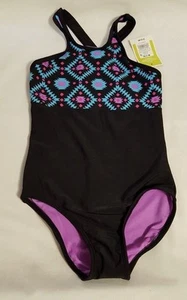 New Girls Circo UPF 50+ Black Purple Blue One Piece Swimsuit Swim Wear XS 4/5 - Picture 1 of 2