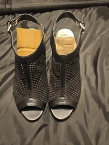 Alfani Women's Payson Sz 10 Perforated Open Toe Sandal Bootie Heel Black Suede  - Picture 1 of 14