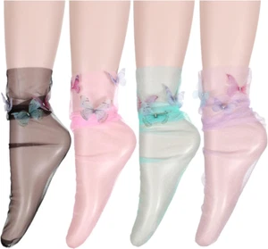 Womens Girls Lace Sheer Mesh Slouch Socks See through Transparent Elegant Loose - Picture 1 of 7