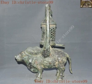 Old Chinese Bronze Ware Dynasty Palace Beast Cattle Statue Light Stand Lampstand - Picture 1 of 12