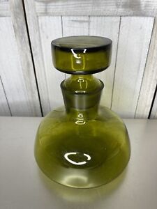 Vintage Mid-Century Green Glass Large XL Decanter Wine With Glass Stopper