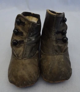 Antique Doll Leather Shoes Boots 4" Long by 2-1/4" Tall - Picture 1 of 6