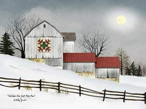 Billy Jacobs Christmas Star Quilt Block Barn Art Print 16 x 12 - Picture 1 of 1