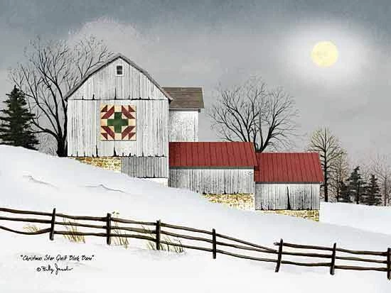 Billy Jacobs Christmas Star Quilt Block Barn Art Print 16 x 12 - Image 1 of 1