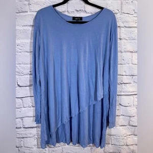 Bequeme USA Langarm-Tunika mit asymmetrischem Saum periwinkle blau Größe Large - Bild 1 von 6
