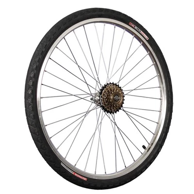 Laufrad 26 Zoll Hinterrad Hohlkammer + 6 fach Shimano Zahnkranz + Fahrrad Reifen - Bild 1 von 4