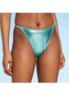 Wild Fable Bikinihose Damen Xxs Türkis Folie Extra High Leg Cheeky NEU - Bild 1 von 4