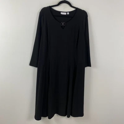 Susan Graver Liquid Knit Dress Size XL Black 3/4 Sleeves Enamel Detail - Image 1 of 4