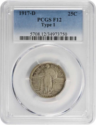 1917-D Standing Liberty Silver Quarter Type I F12 PCGS - Image 1 of 2