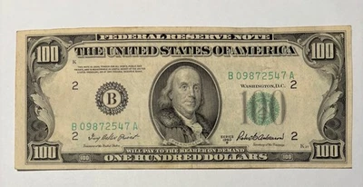 1950B $100 One Hundred Dollar Federal Reserve Note New York •Vintage US Currency - Image 1 of 4