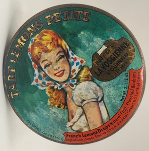 Vintage Tart Lemons Petite La Vosgienne  Tin Can Container France 3" x 3" x 1" - Picture 1 of 7