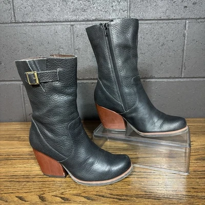 Korks by Kork-Ease Black Pebbled Leather Heeled Boots Women’s 6.5 Zip Buckle - Image 1 of 4