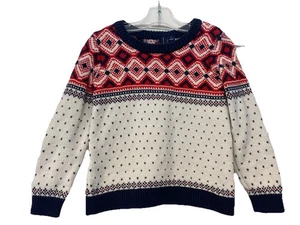 Boys Janie And Jack Red Navy White Pullover Fair Isle Holiday Sweater Size 3 - Picture 1 of 3