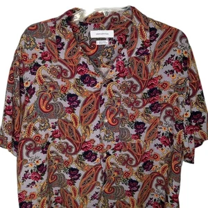 Urban Outfitters Camp Hemd Herren L grau Paisley Rose Knopfleiste Retro Lounge - Bild 1 von 11