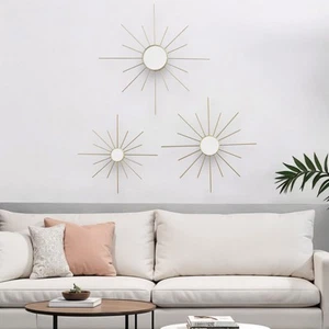 Set of Three Gold Mirrored Metal Sunburst Wall Decor - Picture 1 of 4