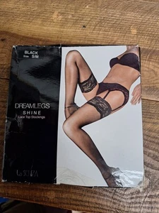 Medias Top La Senza Pequeñas/Medianas Negras Piernas de Sueño Brillo Encaje - Imagen 1 de 1