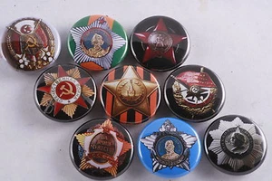 Lote de 9 imanes medalla de orden soviética bandera roja gloria trabajo estrella de guerra patriótica - Imagen 1 de 7