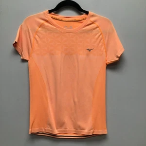 Mizuno Womens Activewear T-Shirt Orange Floral Short Sleeve Crew Neck Mesh L - Picture 1 of 6