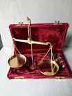 Red  Antique Brass Jewelery Balance Scale with Velvet Box & Comp