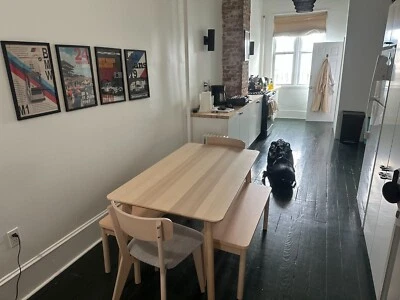 ikea dining table plus chairs and two benches - Image 1 of 2