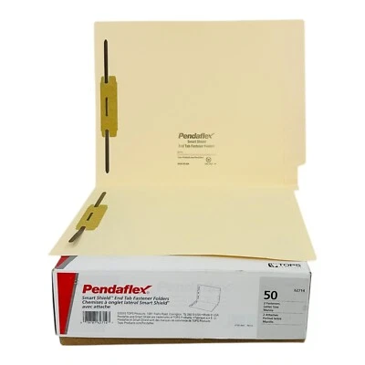 50 Carpetas Pendaflex Tamaño Carta Extremo Pestaña Sujetador Carpetas 2 Sujetadores Manila Foto 1 de 4