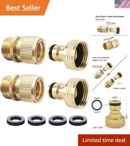 Effortless Watering: 3/4 Inch Brass Quick Connector Set with 4 Washers - 2 Pcs - Picture 1 of 11