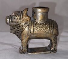 Vintage Old Collectible Early Period Nice Patina Nandi Cow Inkpot Bronze Statue