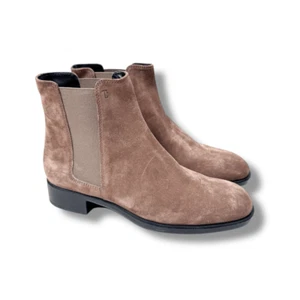 Tod’s Logo Suede Chelsea Pull-On Bootie in Brown Women’s Size 37- Run Large - Picture 1 of 10