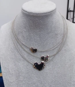 Multi Strand Floating HEART Choker Necklace Layered Silver Plated Jewellery A297 - Picture 1 of 4