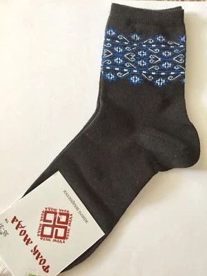 Ukrainian Embroidered Pattern Women’s Black Socks Vyshivanka Size 23 Eu/5-6.5 US - Изображение 1 из 4