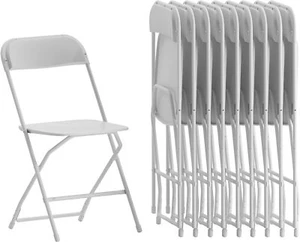 10 Pcs White Plastic Folding Chairs Stackable Wedding Party Dining Seats Garden - Picture 1 of 15
