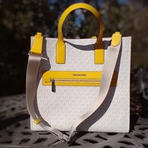 Michael Kors Kenly Yellow & White Large Tote Bag with Removable Shoulder Strap - Picture 1 of 22