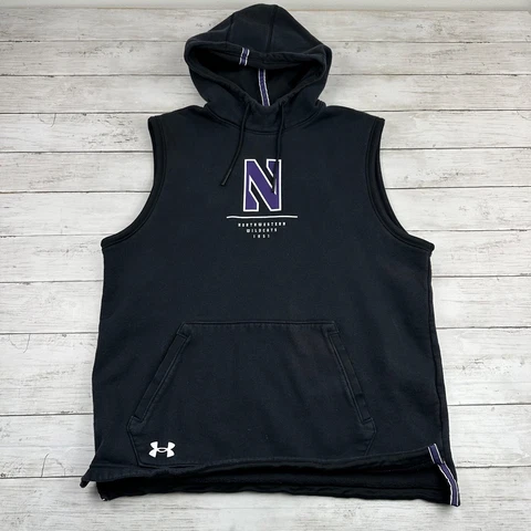 Northwestern Wildcats Under Armour Hoodie Sweatshirt Mens Large Sleeveless Black Cover