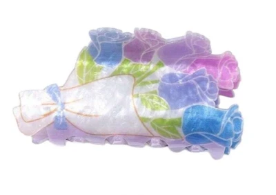 NEW Purple & Blue Roses Flower Bouquet Hair Claw Hair Clip Flowers Bow Cute  - Image 1 of 4