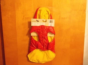 BRAND NEW "QUAKER" RED w/ YELLOW TRIM DOGGIE COAT w/ HOODIE - Picture 1 of 5
