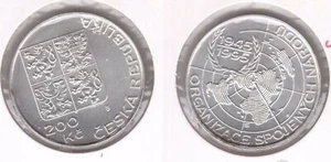 CZECH REPUBLIC SILVER UNC 200 KORUN COIN 1995 YEAR KM#17 50th ANNI UNITED NATION - Picture 1 of 1