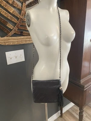 Vintage Chanel Quilted Gunmetal Gray Timeless Crossbody Purse With Tassel - Image 1 of 4