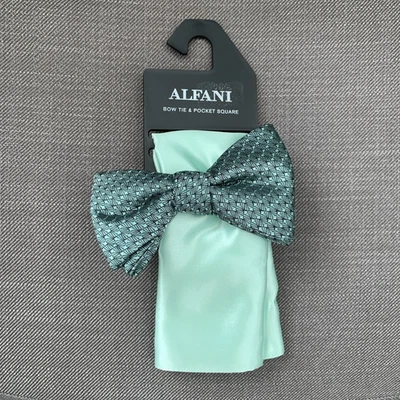 Conjunto quadrado Alfani masculino pré-amarrado geo gravata borboleta e bolso sólido verde - Imagem 1 de 2