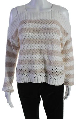 Suéter de punto abierto de hombro frío blanco talla S de algodón de otoño cachemir para mujer Foto 1 de 4