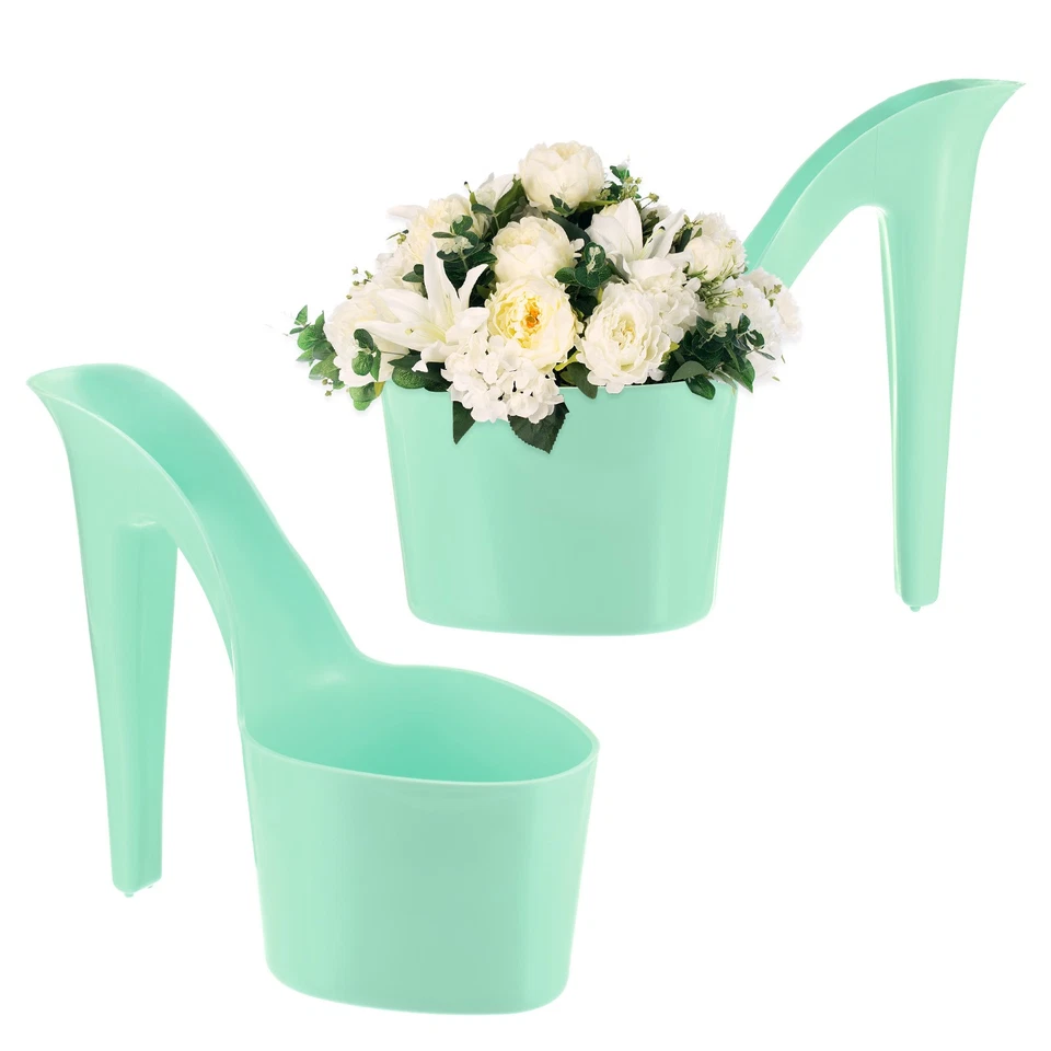 2-Pack High Heel Shaped Flower Pot, 8.5 Inch High Heel Shaped Shoe Vase [Green] Foto 1 de 4