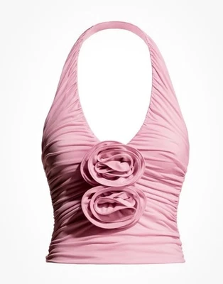 Top Magda Butrym x H&M Rosa Aplicado Halter Cuello Mediano Nuevo Navidad Foto 1 de 4