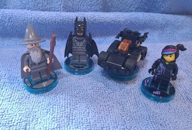 LEGO Dimensions Minifigure & Toy Tag Lot &ndash; Batman Gandalf Wyldstyle Batmobile