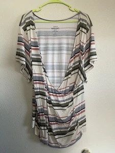 Torrid Super Soft Knit Surplice Wrap Top Womens Size 6X Striped Ruched Stretch - Picture 1 of 5