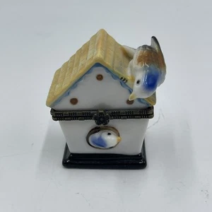 Vogelhaus Schmuckkästchen klein mit Vogel oben Porzellan - Bild 1 von 7