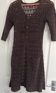 MONSOON BROWN CROCHET KNIT CARDIGAN SIZE 10 - Picture 1 of 3