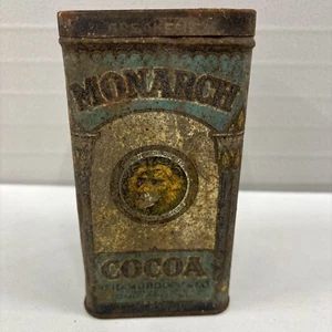 Antique Monarch Breakfast Cocoa Tin with Hinged Lid 16 Ounce Size Lion 1920s - Picture 1 of 7