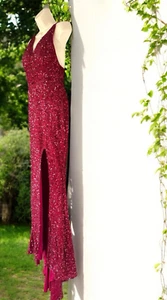 New Miss Ord Long Embellished Red SequinsSplit Stunning Evening Dress Size S - Picture 1 of 8