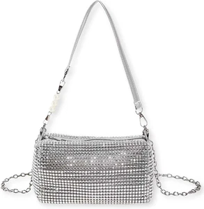 Clutch Silber Glitzer Tasche, Damen Handtasche Silber, Brauttasche, Abendtasche, - Bild 1 von 7