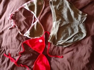 Atmosphere Primark bikini cotton khaki and red 2 tops 1 briefs size 10 - Picture 1 of 5