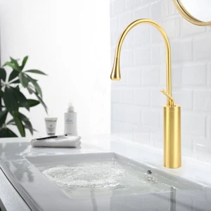 Gold Waschtischarmatur Hoch Wasserhahn Bad Waschbecken Einhandmischersign - Bild 1 von 17